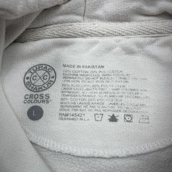 2Pac Shakur Cross Colours Hoodie Mens Large White Graphic Hip Hop Rap Pullover - Picture 5 of 13